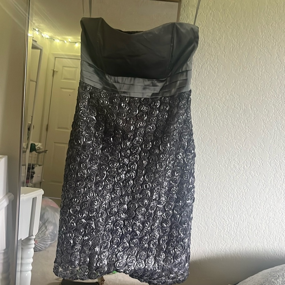 Silver Strapless A-Line Cocktail Dress